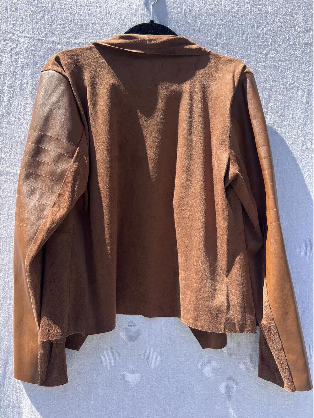 Bagatelle Faux Suede Jacket Womens L Brown Drape Open Front Moto Chic - Picture 2 of 8